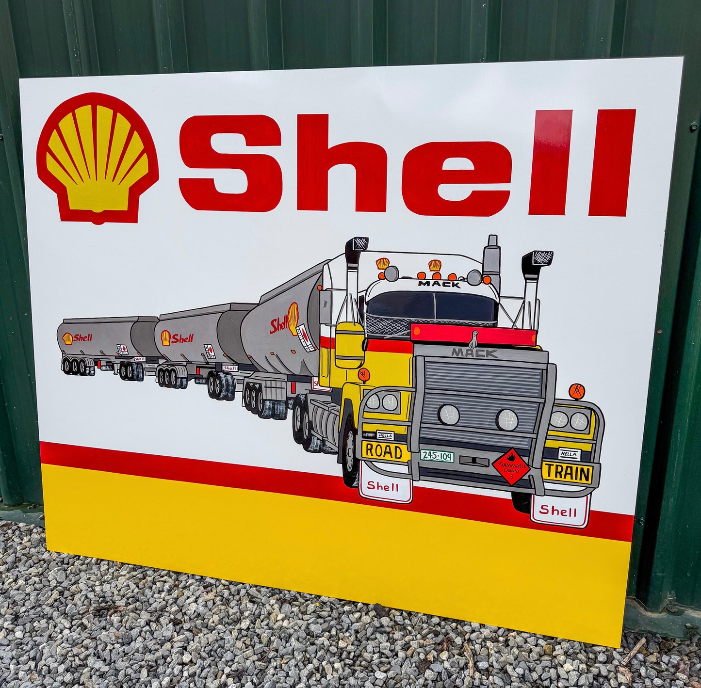 Shell Mack Road Train sign